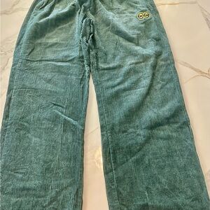 Teal Corduroy Pants with Embroidered Detail